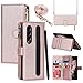 Jaorty Fit Samsung Galaxy Z Fold 4 5G Case Wallet with S Pen Holder for Women,Samsung Galaxy Z Fold 4 Phone Case with Card Holder,Crossbody Lanyard Strap Zipper PU Leather Case for Z Fold 4, Rosegold