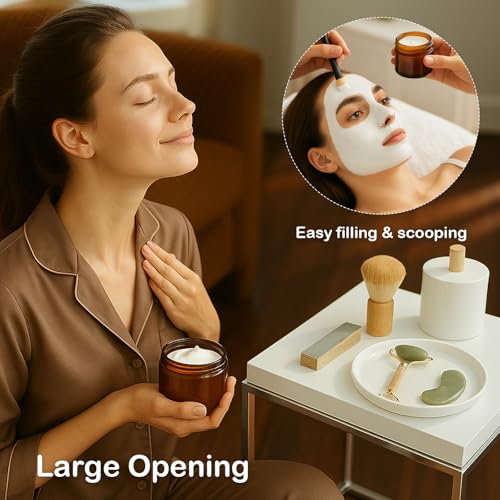 40 Pack 4 oz Amber Glass Jars with Lids – Small Cosmetic Containers with Inner Liners – Reusable Airtight Jars for Lotion, Cream, Bath Salts, Essential Oils4