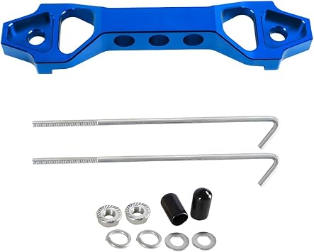 povtii Battery Hold Down Sets, Aluminum Alloy Car Battery Holder Kit with J Hook Nut Spacers, Automotive Battery Hold Down Bracket Lock Accessories Universal for Most Vehicles Blue