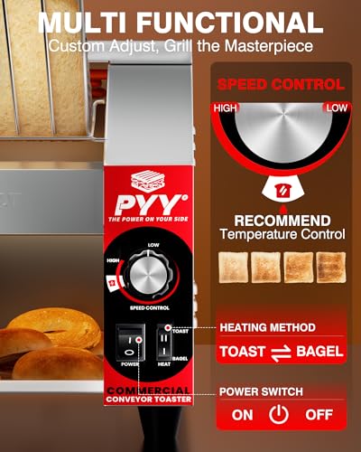 PYY-Commercial-Conveyor-Toaster-400-SlicesHour-Electric-Industrial-Belt-Toasters-Oven-Heavy-Duty-Stainless-Steel-Tostadora-Transportadora-for-Bun-Bagel-Bread-Waffle-Restaurant-Buffet-Catering-1800W