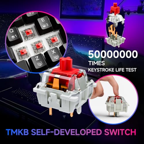 Image of TMKB T63 Gaming Keyboard, 60% Wireless Mechanical Keyboard with Bluetooth /2.4G /Type-C, Compact 63 Keys Anti-Ghosting, RGB Backlight, Linear Red Switch - Black