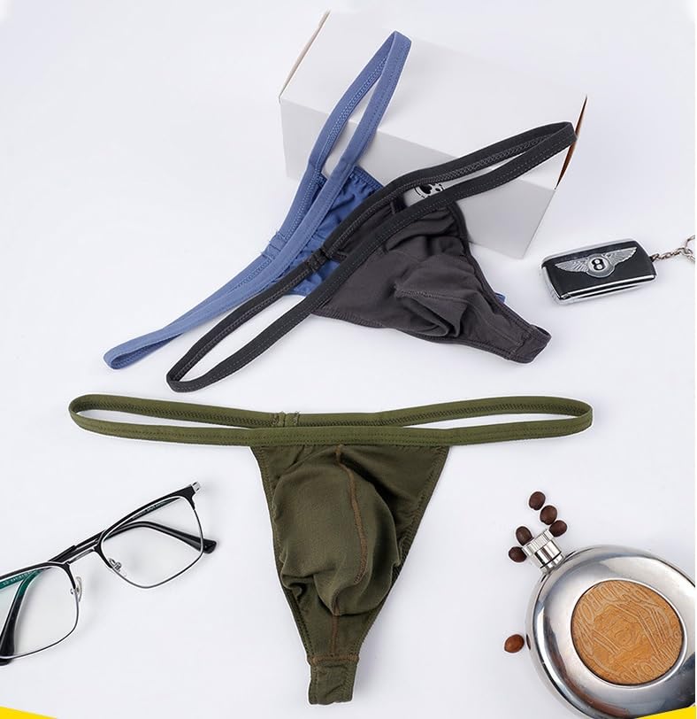 Men's Modal Thong G-String Low Rise U Pouch Lightweight Underwear 3 Pack3