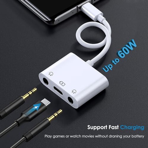 Sanjyut Usb C To 3.5Mm Headphone Splitter 3 In 1 Usb C To Aux Adapter Dual 3.5Mm Audio Jack And Pd 60W Fast Charging Compatible With Iphone 15/Ipad Pro/Samsung Galaxy/Google Pixel/Motorola thumb #2