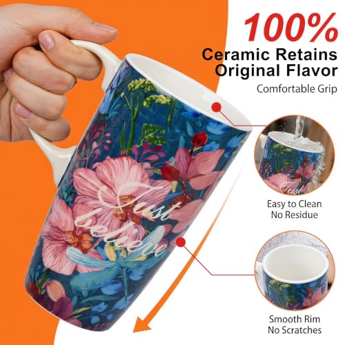 Taza de viaje cerámica 17oz con tapa flores inspiradoras miniatura 6