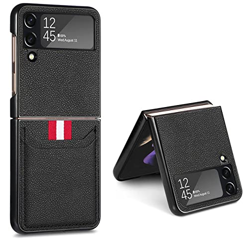 Étui en cuir pour Samsung Galaxy Z Flip 4 anti-rayures avec porte-carte