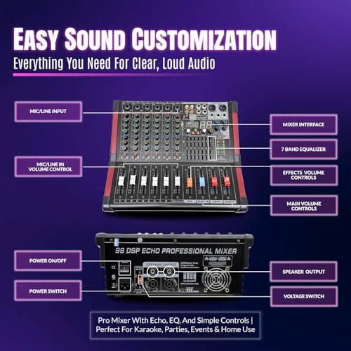 Image of PA System with Wireless Microphone UHF,10 inch PA Speaker, 2000W Audio Mixer