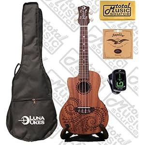 Luna Guitars A/E Concert Tattoo LEFTY w/Strings,Tuner & PC