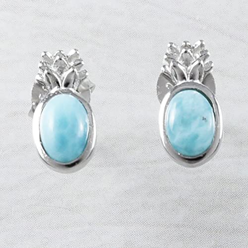 Beautiful Hawaiian Genuine Larimar Pineapple Earring, Sterling Silver Larimar Pineapple Stud Earring, E9358B2