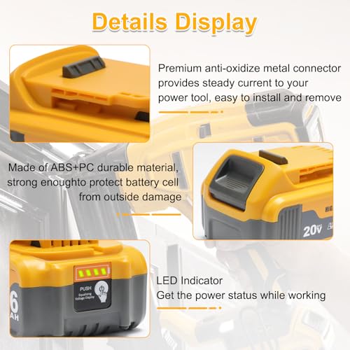 Image of 2 Packs 6.0Ah Replacement Battery 20V Max Batteries Compatible with Dewalt