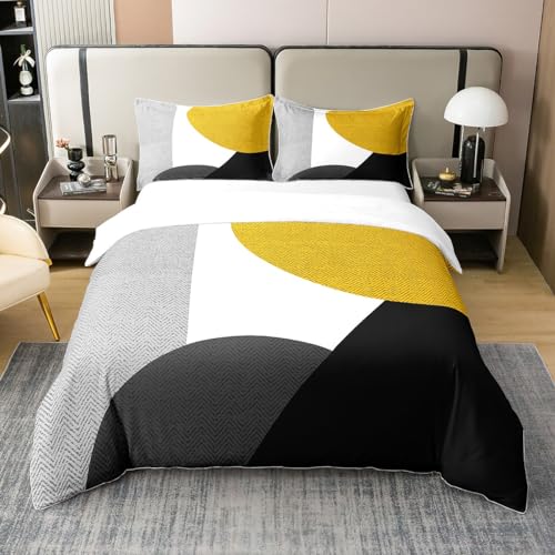 Homemissing Géométrie Coton Housse de Couette Jaune Noir Parure Housse de Couette pour Géométrique Cercle Triangle Modèle Parure de Lit 240x260cm Art...