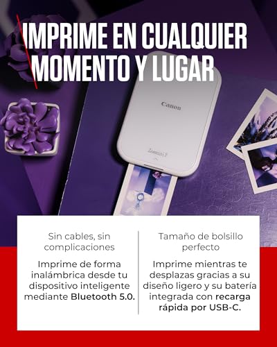 Miniatura 3 de Canon Zoemini 2 Kit de Impresión – Impresora Fotográfica Portátil y Compacta – Bluetooth 5.0 – Carga Rápida USB C Ideal para Viajes (Blanco)