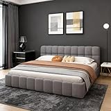 BRYXR Polsterbett 140x200, Bubble Bett mit Lattenrost, Gepolstertem Kopfteil, Elegantes Doppelbett, Ideal für Jugendzimmer und Gästezimmer (Graue Leinen, ohne Matratze)
