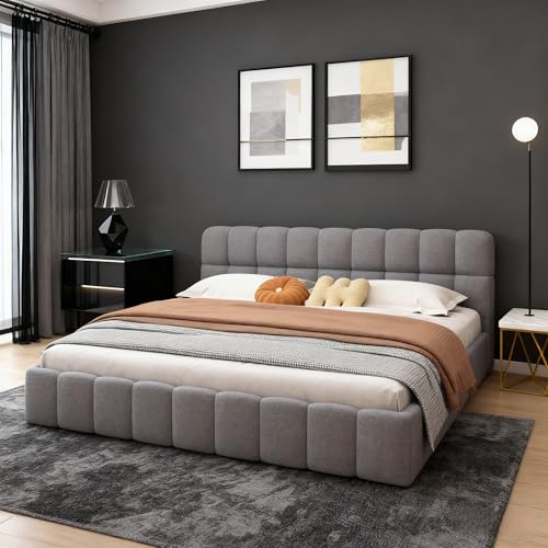 BRYXR Lit capitonné 160x200, lit Bubble avec sommier à lattes, avec tête de lit rembourrée, lit double élégant, idéal pour chambre d'adolescent et...