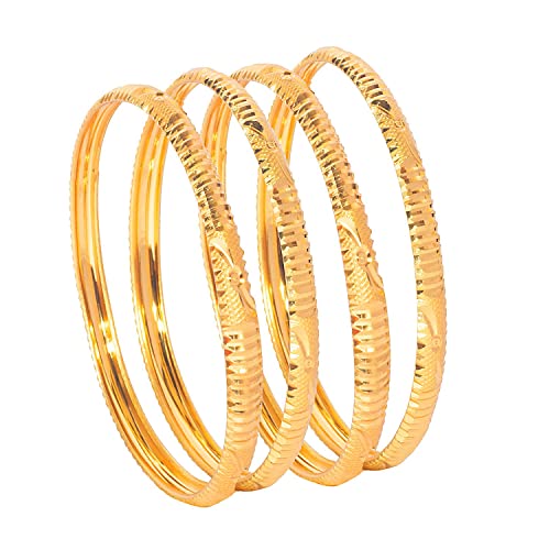 Bodha Brazaletes tradicionales chapados en oro indio para mujer (paquete de 4), 2.8, Latón, cristal,