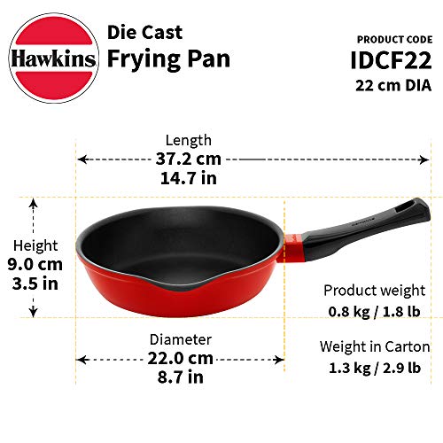 Image of Hawkins 22 cm Die Cast Non Stick Induction Fry Pan, Ceramic Coated Pan, Red (IDCF22)