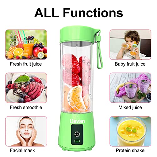 Image of Portable 6-Blade Juicer Blender with Electric Juicer 6 Blade Rechargable Portable USB Bottle Blender Shaker Juicer A 2000 Juicer Mixer Grinder for Smothies and Juices (GREEN)