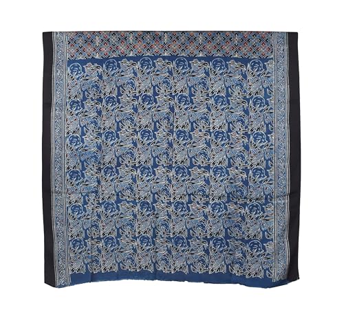 Image of Ethnics of Kutch Womenss Ajrakh Modal Silk Natural Dye Hand Block Print Saree with Blouse Piece - 5.5 Mtr Length