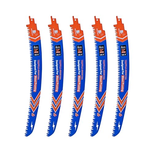 Image of Japanese Teeth Reciprocating Saw Blades 12 inch 5PCS - Curved Edge Wood Pruning Saw Blades 6TPI for Tree Trimming,Wood Cutting,Cr-V Sabre Saw Pruning Blade