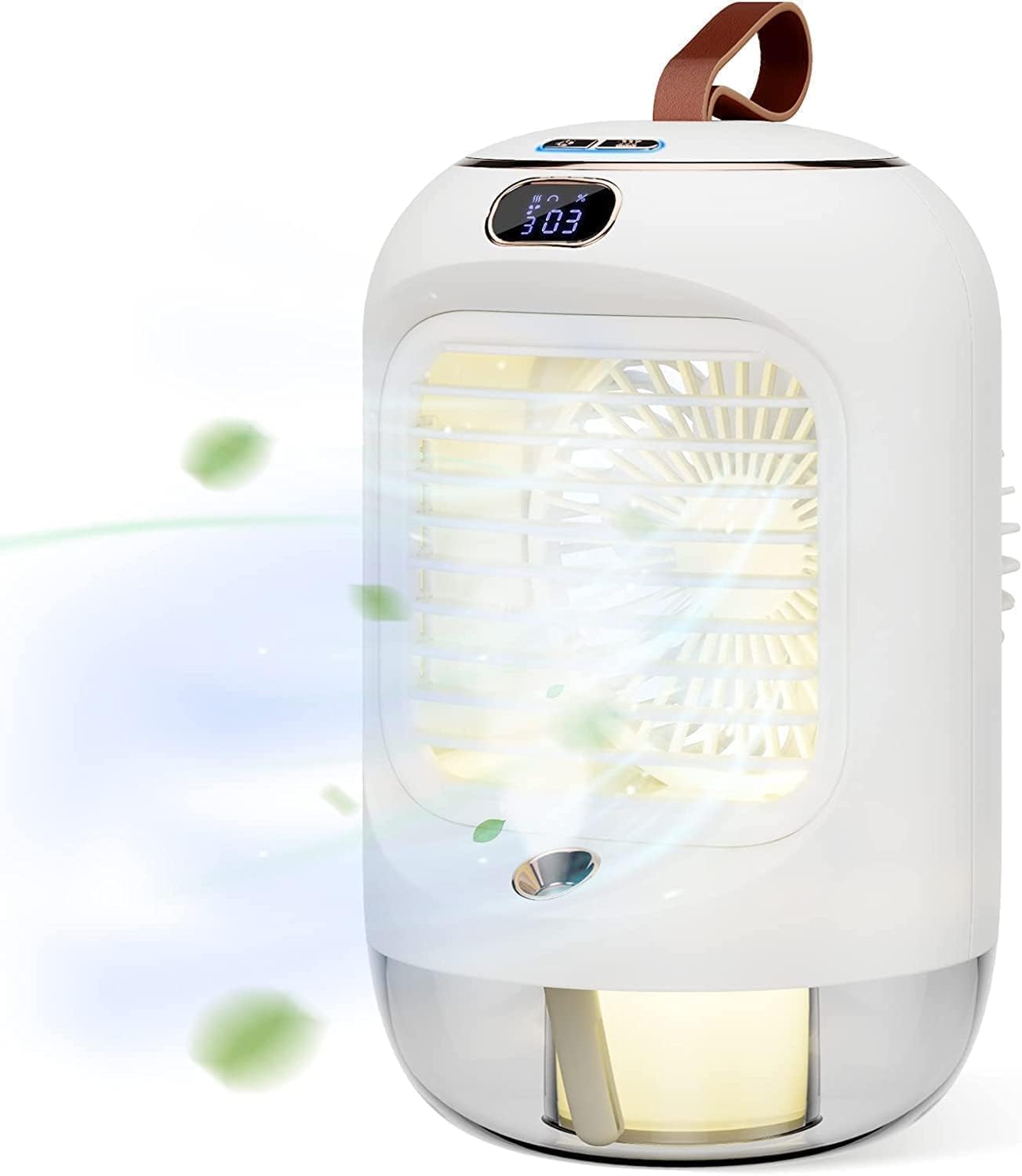 Aire acondicionado portátil giratorio, multifuncional USB Mini Air Cooler con 3 velocidades, luz nocturna, oscilante de 180°, portátil, enfriador de aire personal para habitaciones, oficinas