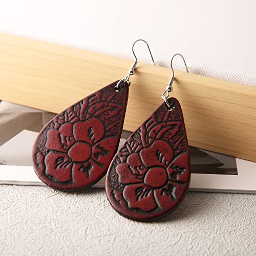 Scddboy Leather Earrings For Women Teardrop Leaf Drop Earrings Lightweight Dangle Earrings #TOP2