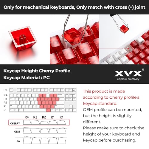 Image of XVX Blank Crystal Transparent Keycaps, PC Material Custom DIY Sweet Heart Keyboard Caps, Backlit Black Candy Keycap Cherry Profile for MX Switches Mechanical Keyboard (21pcs)