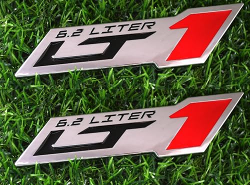 Image of 2pcs LT 1 6.2 Liter ZR1 Emblem Engine Hood Badge Decal Replacement for C4 C7 (Chrome)