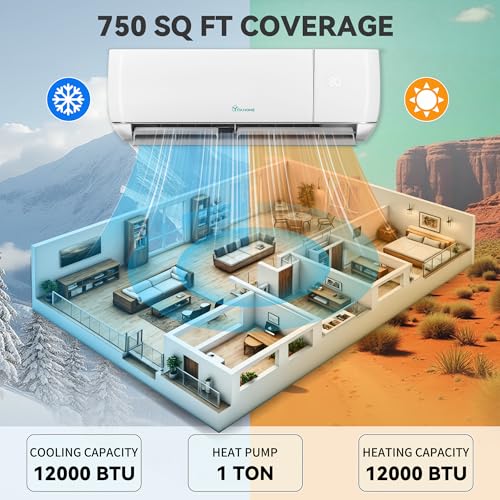 Image of YITAHOME 12000 BTU Mini Split AC Heating System, 20 SEER2 115V Ductless Mini Air Conditioner with Wi-Fi & Alexa Compatibility, Covers Up to 750 Sq. Ft, Energy Efficient Inverter AC with Heat Pump
