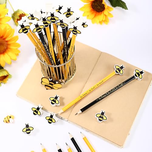 PerKoop Set de 48 lápices con borradores en forma de abeja miniatura 4