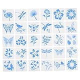 Lurrose 60 Piezas Plantilla De Pintura En Aerosol Hueca De Hojas De Primavera Flores Mariposas Plantillas De Mariposas De Flores Pintura Con La Mascota Dibujo De Diamantes 5d
