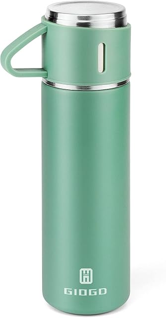 Vacuum Insulated Flask 500ml/17.6oz Stainless Steel Thermo Bottle with Cup for Coffee Water Hot and Cold Drink Flasks.(Green,Single)