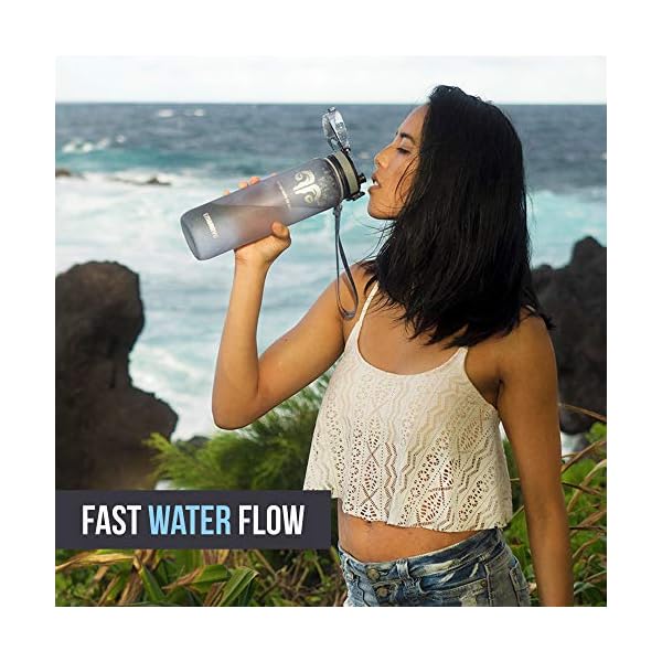 Embrava Best Sports Water Bottle - 32oz Large - Fast Flow, Flip Top Leak Proof Lid w/One Click Open - Non-Toxic BPA Free & Eco-Friendly Plastic - For Men & Women