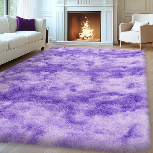 8x10 Area Rugs for Living Room, Large Fluffy Rugs for Bedroom, Soft Carpet Shag Kids Room Rug, Non-Slip Fuzzy Rugs Indoor (Purple TieDyed, 8ft x 10ft)
