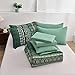 Boho Green Comforter Set King Size,8 Piece Bed in a Bag Bohemian Striped Bedding Quilt Set,Dark Green Paisley Floral Comforter and Sheet Set,Soft Microfiber Complete Bedding Sets for All Season
