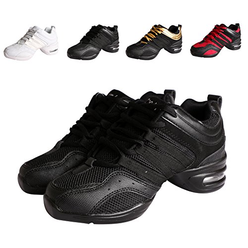 Women's Jazz Shoes Mesh Split Sole Dance Sneakers Ladies Lace Up Ballroom Fitness Dancing Shoe Black #TOP1