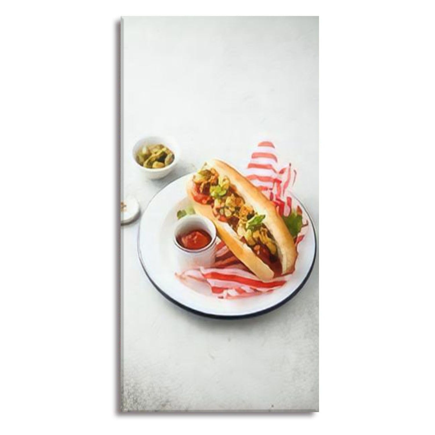 Canvas Wall Art Hotdog capers onion Paintings for Living Room Bedroom Office Wall Decor, Stretched & Framed Artwork Wall Poster Ready to Hang - 20x40