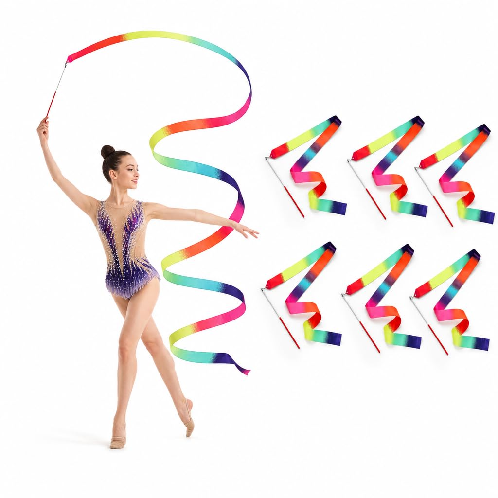 Aguwgax 7Pcs Dance Ribbons Set, Gradient Rhythmic Gymnastics Ribbon