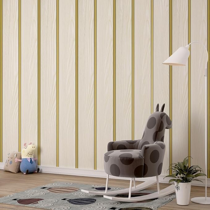 Image of Wallpaper for Walls | Vertical Wood Wall Stickers for Wall Decor | Self Adhersive Wall Paper for Home Kitchen Living Room and Bedroom | 45 Cm X 500 CM (3, Premium Golden Strip Wooden)