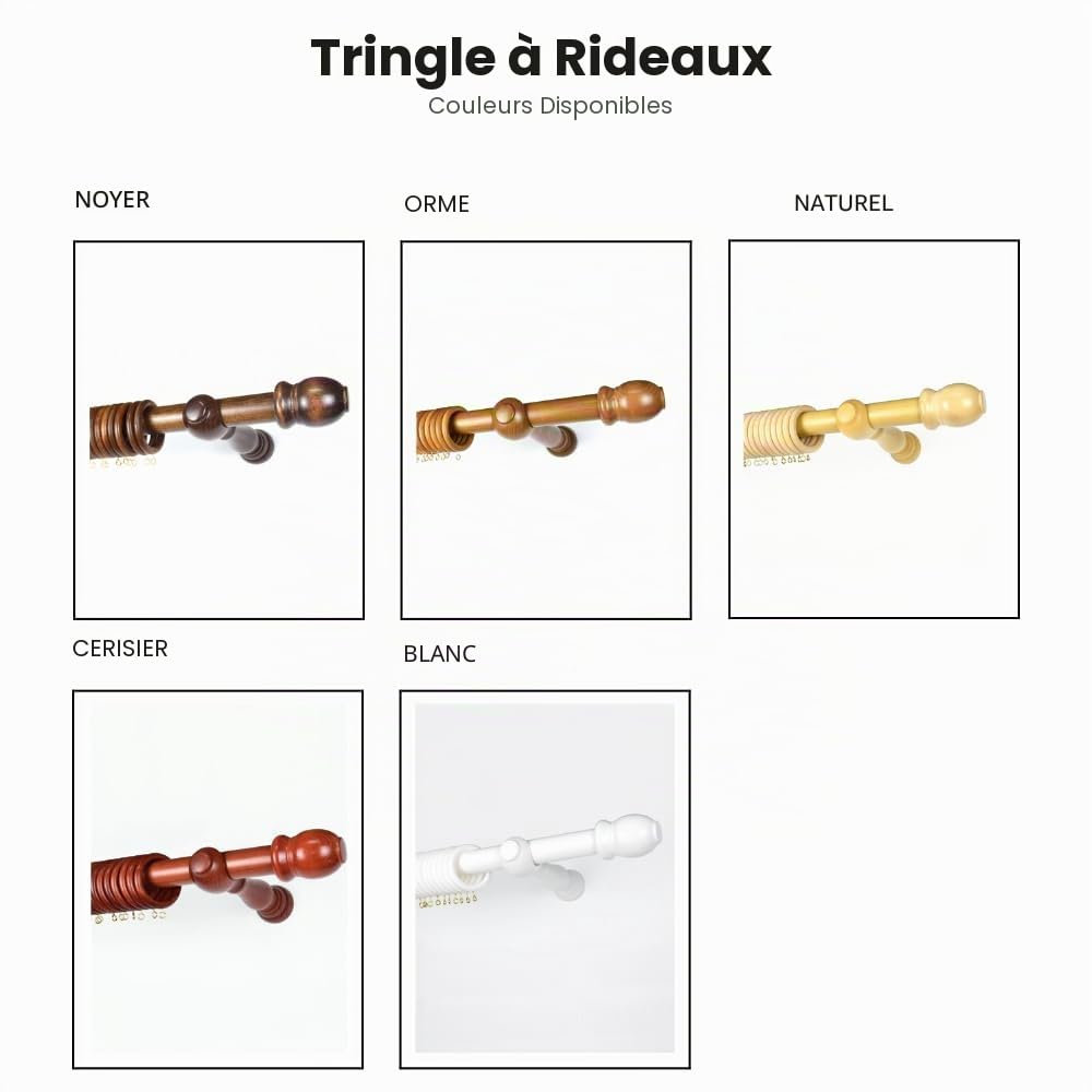 TENDAGGIMANIA Tringle RideauCouleur NOYER en Bois Resistant - Diamètre 35 mm - Longeur: 300 CM - Barre Rideau Mouvement Manuel - Avec Anneaux et tous les Accessoires