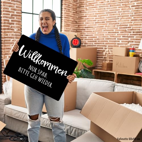 speecheese Hau ab Fußmatte in 35x50 cm ohne Rand Willkommen Nur Spaß. Bitte GEH Wieder. Sarkastisch Humorvoll - Christkind Weihnachtsbaum Spaßgarant
