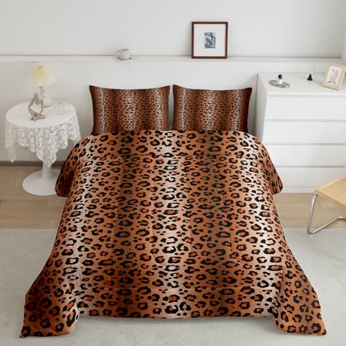Image of Feelyou Kids Leopard Comforter Queen for Kids Boys Girls Black Brown Bedding Set Cheetah Print Comforter Set Leopard Stripes Duvet Set 3Pcs