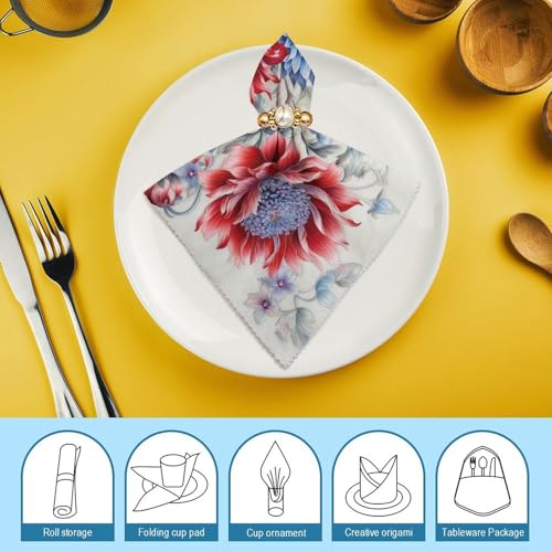 Servilletas de tela con flores rojas y azules 4 pcs miniatura 7