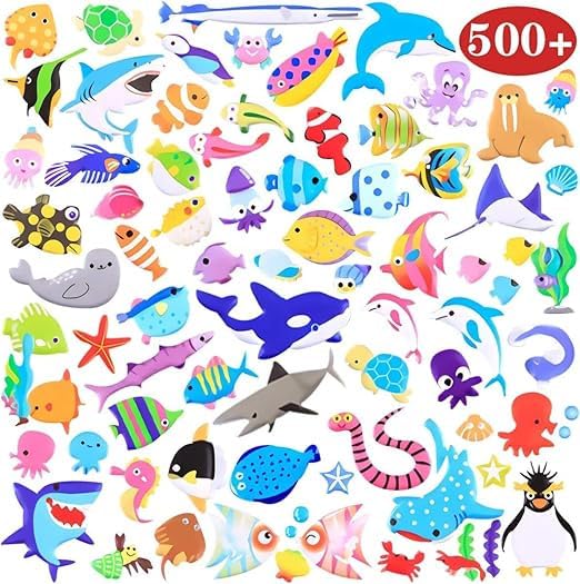 Image of Cots and Cuddles 3D Puffy Aquatic Animal Stickers, 220+ Sea, Fish, Ocean Scrap Book Decoration for Boys & Girls | 4 Strap