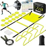 X-UMEUS Agility Ladder Speed Training Equipment Set-20ft Agility Ladder,12 Soccer Cones,4 Hurdles, Jump Rope, Running Parachute| Basketball Football Soccer Training Equipment for Kids Youth Adults