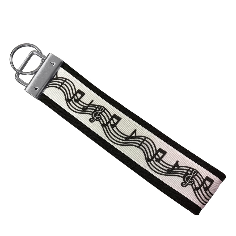Infinity Collection Music Keychain Wristlet – Black and White Notes Lanyard Key Fob – Gift for Music Lovers, Musicians, Band Members, Piano or Choir Accessories