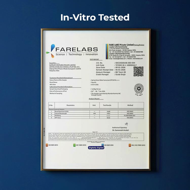 Image of Aqueria Brightening & Moisturizing Multi-Active French Sunscreen SPF 50 PA++++ | In-Vivo /In-Vitro Tested | 5% Niacinamide, 5 Ceramides & Vitamin E | Modern UV Filters | Broad Spectrum UVA /UVB & Blue Light Protection | Lightweight, No White Cast, Sweat Resistant | Suitable for Daily Use | For Normal, Dry & Sensitive Skin | Pack of 2 (30g)