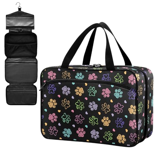 Fustylead Colorful Doodle Cute Paw Print Large Medical Storage Bag with Zipper Empty First Aid Bag Trauma Kit for Traveling Hiking Camping Backpacking