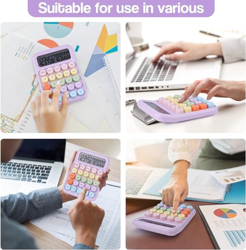 Image of Colorful Candy Mechanical Calculator - Cute 12 Digit Large LCD Display, Big Round Button, Easy to Press - for School, Office, Business, Home - Automatic Sleep (Multi-Color) (Design-4)