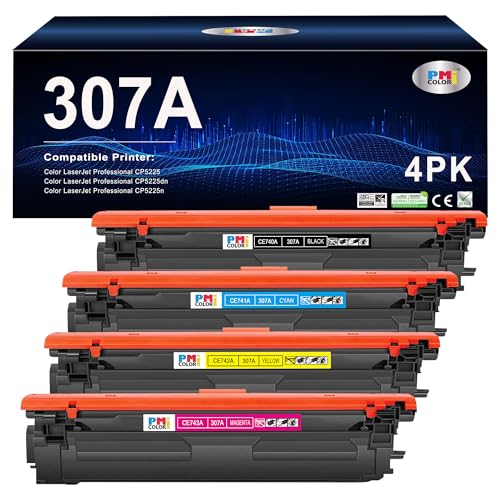 4 Pack Replacement for HP 307A Toner Cartridges Works with HP Color Professional CP5225 CP5225n CP5225dn Printer (Black,Cyan, Magenta, Yellow)