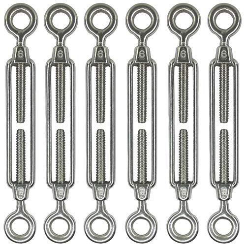 HEVERP 6Pcs M6 Stainless Steel Eye & Eye Turnbuckles, Shade Sail Hardware, Light Duty Wire Rope Tension Double Eyes