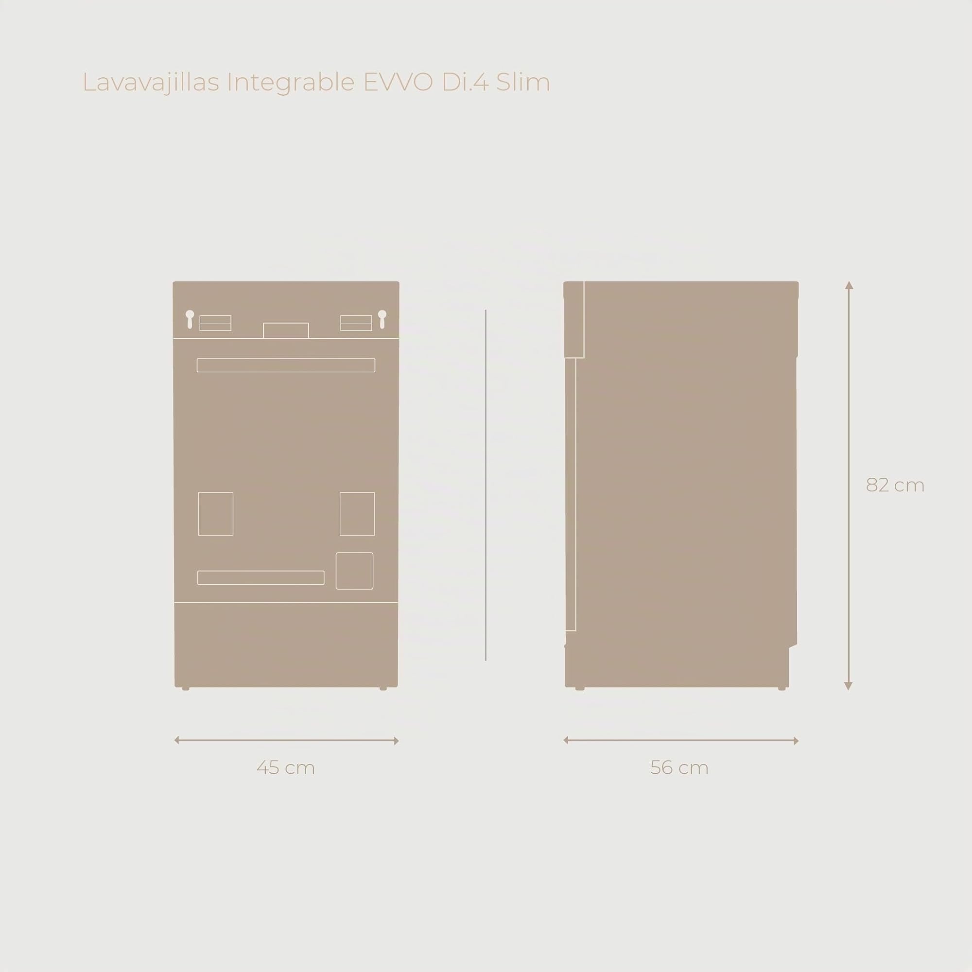 Lavavajillas Integrable 45 cm EVVO Di.4 Slim - Lavavajillas Pequeño, Clase C, 11 Cubiertos, 8 Programas, Apertura Automática de Puerta, Lavavajillas Panelable con Media Carga e Inicio Diferido